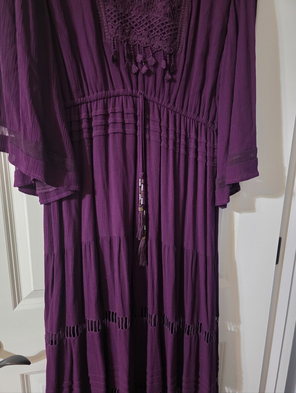 Reba Moonlight bliss  deep Plum Maxi Dress with Smocked Waist and Tie - Picture 5 of 7